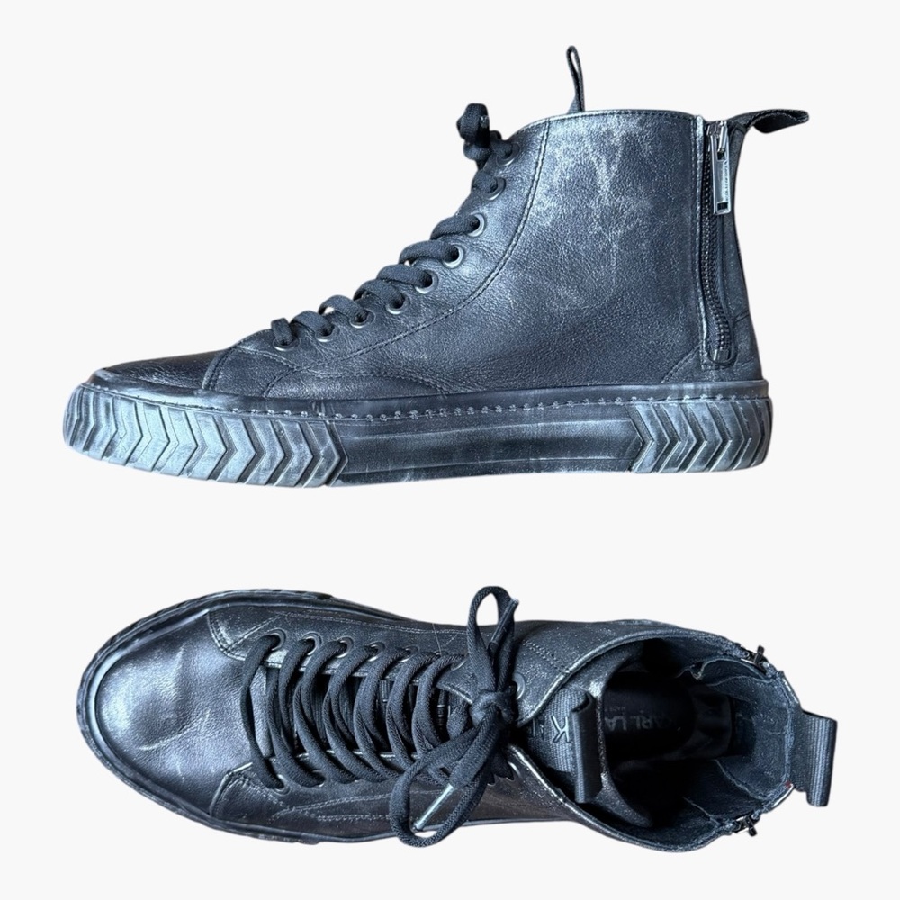 Karl Lagerfeld Men's Metallic Leather Double Back Zip High Top Sneakers Size 9.5